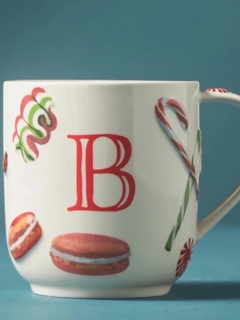 NWT Anthropologie HOLIFAYE STONEWARE MONOGRAM MUG Christmas B